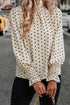 Polka Dot Frilled Stand Collar Lantern Sleeve Blouse