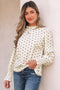 Polka Dot Frilled Stand Collar Lantern Sleeve Blouse