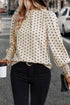 Polka Dot Frilled Stand Collar Lantern Sleeve Blouse