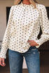 Polka Dot Frilled Stand Collar Lantern Sleeve Blouse