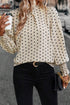 Polka Dot Frilled Stand Collar Lantern Sleeve Blouse