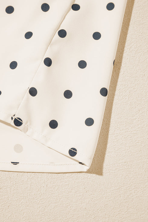 Polka Dot Frilled Stand Collar Lantern Sleeve Blouse