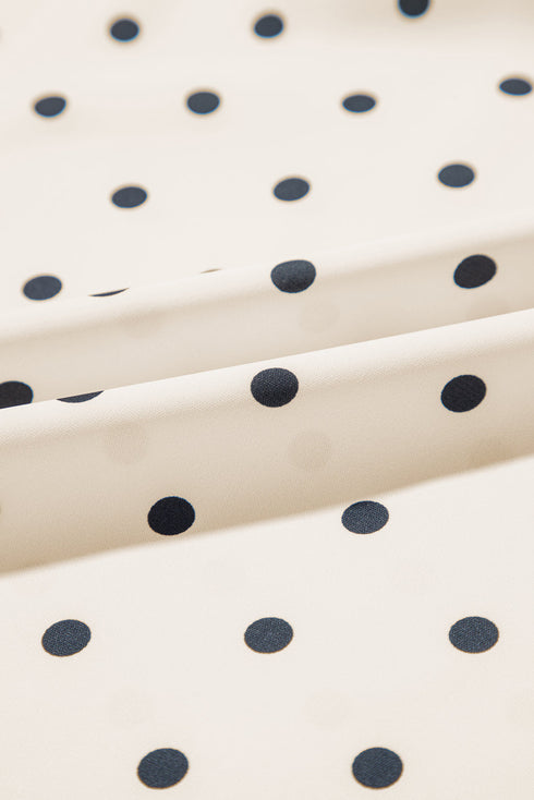 Polka Dot Frilled Stand Collar Lantern Sleeve Blouse