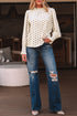 Polka Dot Frilled Stand Collar Lantern Sleeve Blouse