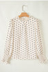 Polka Dot Frilled Stand Collar Lantern Sleeve Blouse