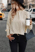 Polka Dot Frilled Stand Collar Lantern Sleeve Blouse
