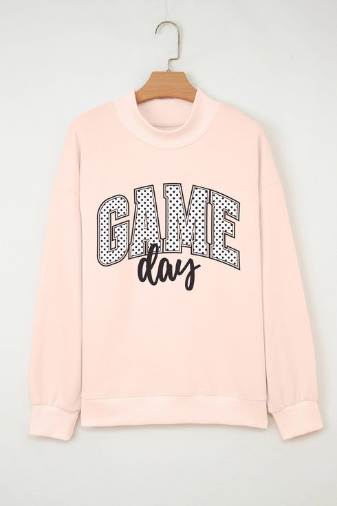 Polka Dot Game Day Slogan Baggy Mock Neck Sweatshirt