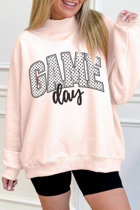 Polka Dot Game Day Slogan Baggy Mock Neck Sweatshirt