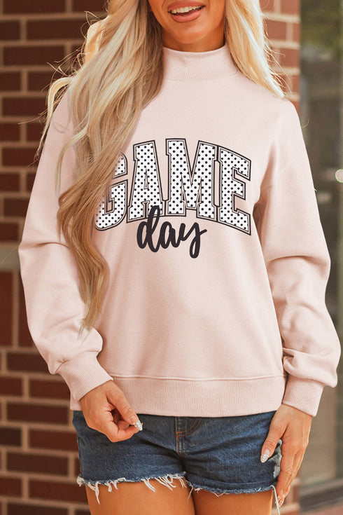 Polka Dot Game Day Slogan Baggy Mock Neck Sweatshirt