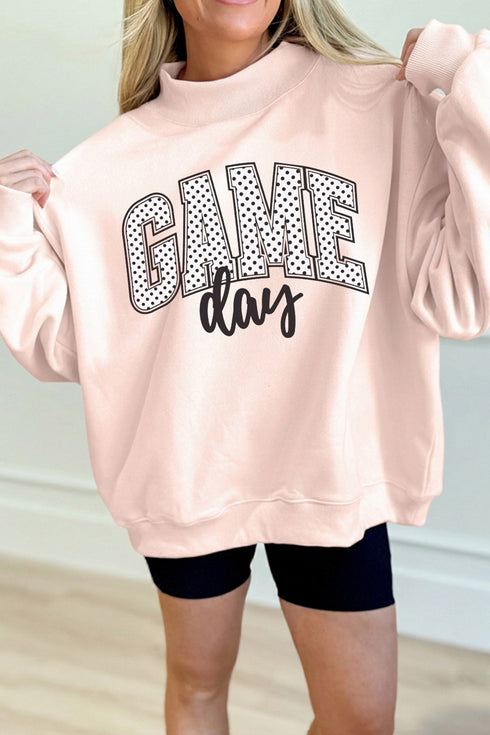 Polka Dot Game Day Slogan Baggy Mock Neck Sweatshirt