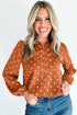 Polka Dot Half Button V Neck Long Sleeve Blouse