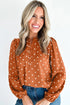 Polka Dot Half Button V Neck Long Sleeve Blouse