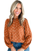 Polka Dot Half Button V Neck Long Sleeve Blouse
