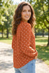 Polka Dot Half Button V Neck Long Sleeve Blouse