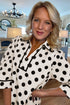 Polka Dot Half Sleeve Collar V Neck Pocketed Casual Mini Dress