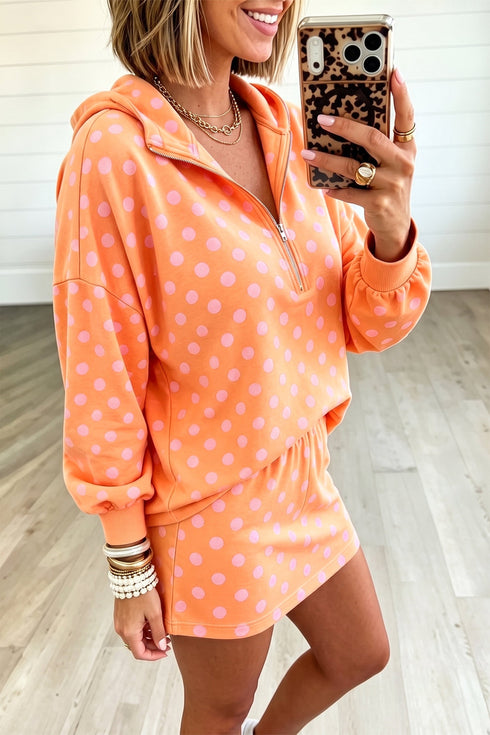 Polka Dot Hooded Long Sleeve Top Coordinated Mini Skort Set