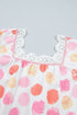 Polka Dot Lace Trim Square Neck Puff Sleeve Blouse