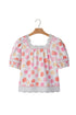 Polka Dot Lace Trim Square Neck Puff Sleeve Blouse