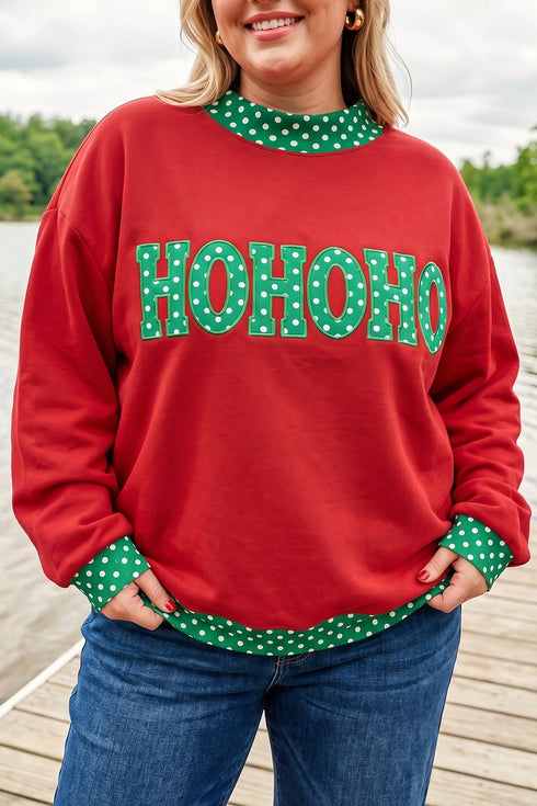 Polka Dot Letter Patchwork Mock Neck Sweatshirt
