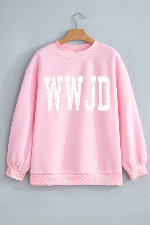 Polka Dot Letter Print Mock Neck Pullover Sweatshirt