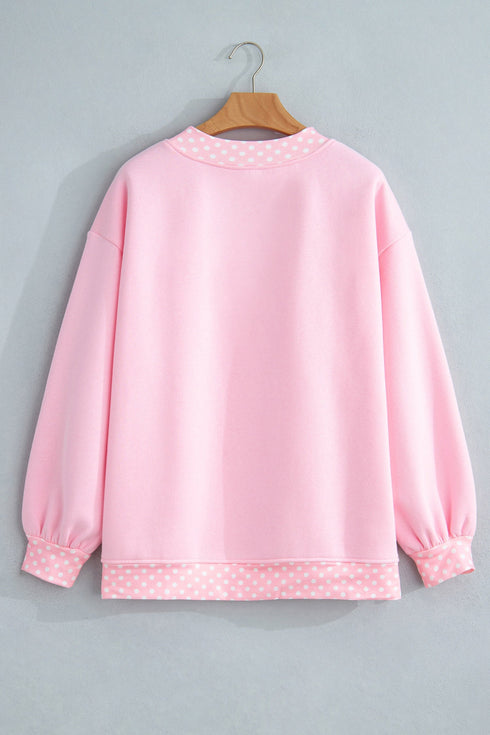 Polka Dot Letter Print Mock Neck Pullover Sweatshirt