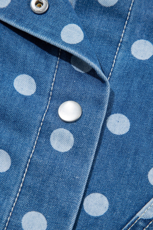 Polka Dot Long Sleeve Collar Shift Tunic Denim Jacket