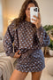 Polka Dot Long Sleeve Embroidered Bow Two Piece Dress