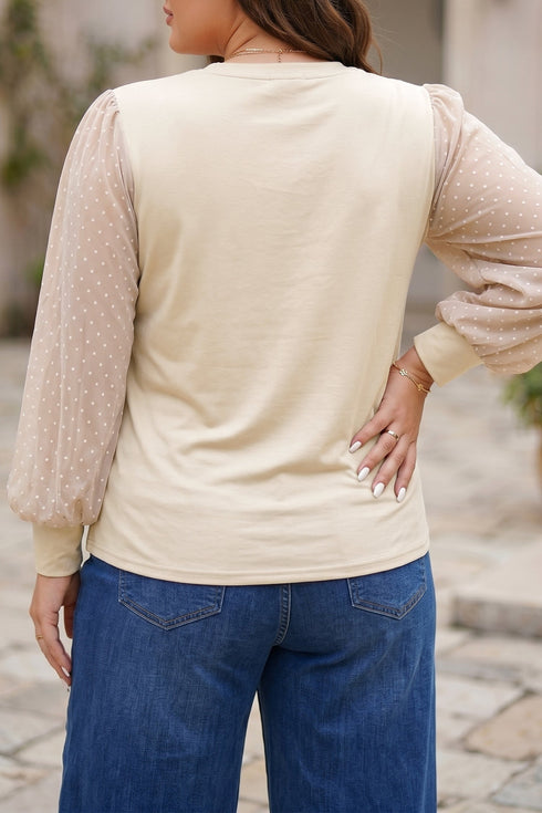 Polka Dot Long Sleeve Round Neck Top