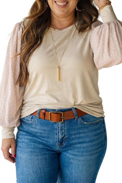 Polka Dot Long Sleeve Round Neck Top
