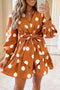 Polka Dot Long Sleeve Tie Waist Shift Mini Dress