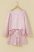 Polka Dot Long Sleeve Top Drawstring Loose Short Set