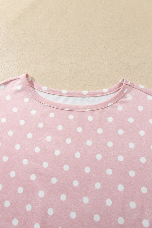 Polka Dot Long Sleeve Top Drawstring Loose Short Set