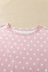 Polka Dot Long Sleeve Top Drawstring Loose Short Set