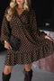Polka Dot Long Sleeve Wrap Ruffle Hem Mini Dress