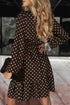 Polka Dot Long Sleeve Wrap Ruffle Hem Mini Dress