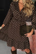 Polka Dot Long Sleeve Wrap Ruffle Hem Mini Dress