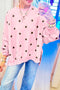 Polka Dot Loose Split Hem Long Sleeve Pullover Top