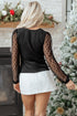Polka Dot Mesh Puff Sleeve Ribbed Square Neck Top