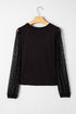 Polka Dot Mesh Puff Sleeve Ribbed Square Neck Top