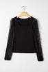 Polka Dot Mesh Puff Sleeve Ribbed Square Neck Top