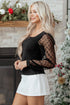 Polka Dot Mesh Puff Sleeve Ribbed Square Neck Top