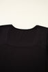 Polka Dot Mesh Puff Sleeve Ribbed Square Neck Top