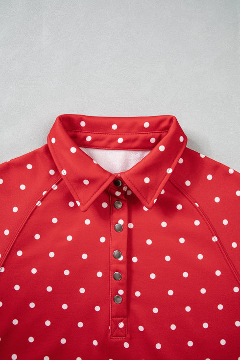 Polka Dot Metal Button Collar Pullover Sweatshirt