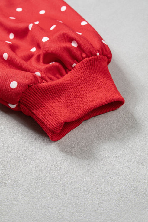 Polka Dot Metal Button Collar Pullover Sweatshirt