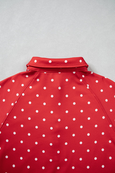 Polka Dot Metal Button Collar Pullover Sweatshirt