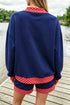 Polka Dot Panel Trim Baggy Mock Neck Pullover Short Set