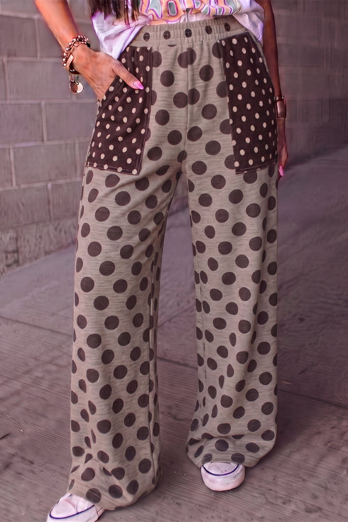 Polka Dot Paneled Patch Pocket Elastic Waist Shift Pants