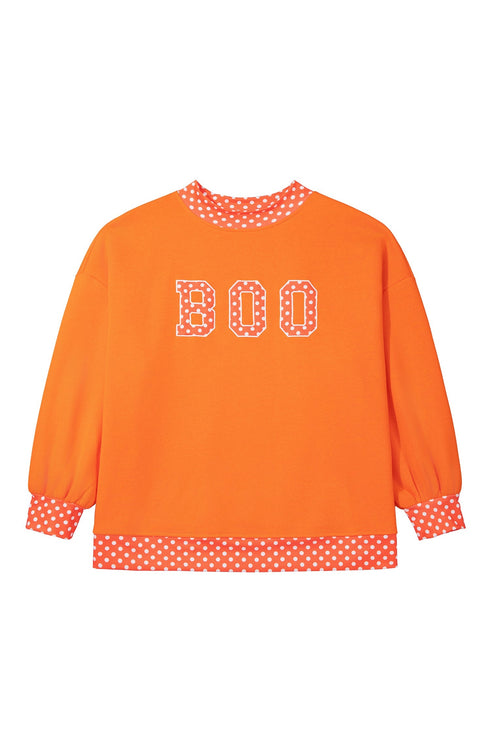 Polka Dot Patchwork Letter Applique Mock Neck Graphic Sweatshirt