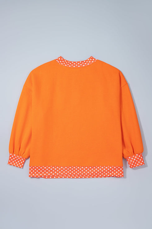 Polka Dot Patchwork Letter Applique Mock Neck Graphic Sweatshirt