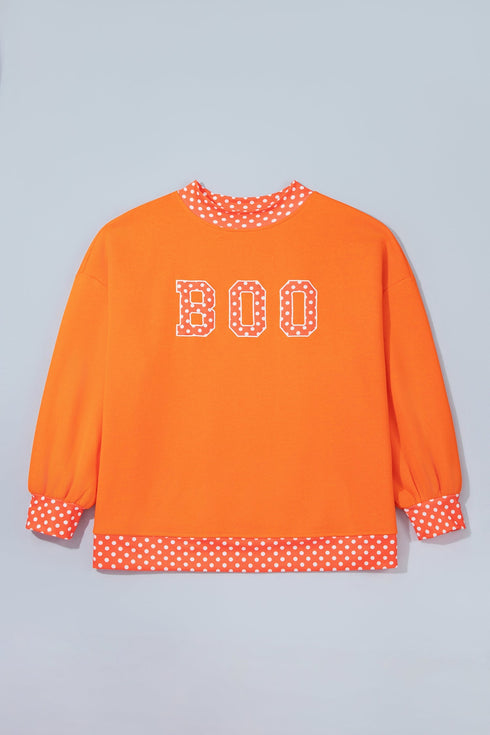 Polka Dot Patchwork Letter Applique Mock Neck Graphic Sweatshirt